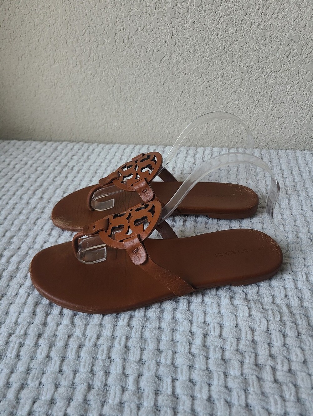 Tory Burch Women's Brown Leather Open-Toe Slide Sandals Size 9.5
